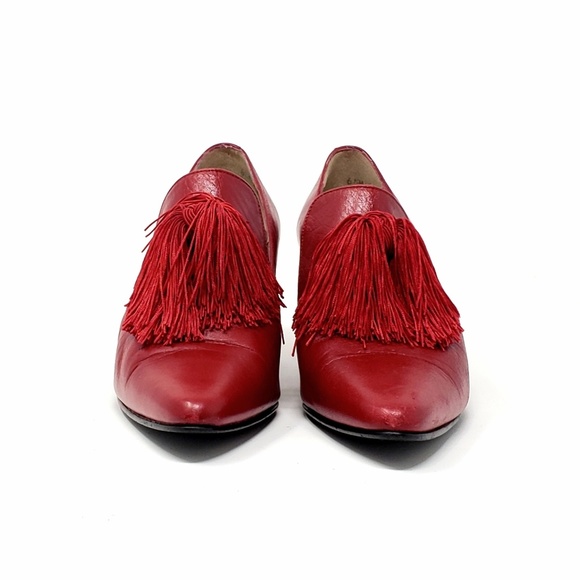 1940s Style Unique Red Designer Tassel Heels - Picture 3 of 7